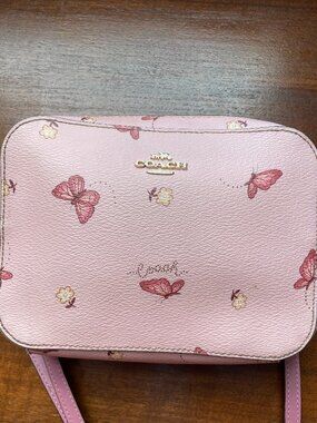 Coach Pink Butterfly Print Crossbody Bag with Gold Logo